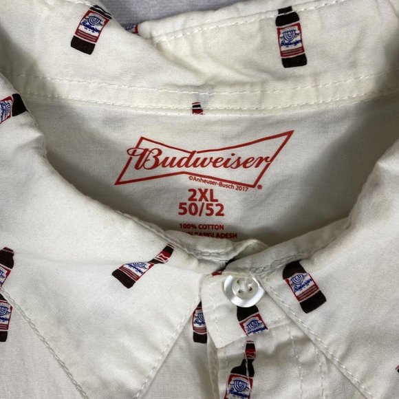 Budweiser Beer Bottle Pattern All Over Men's Size 2XL Button Up Shirt - Picture 3 of 5